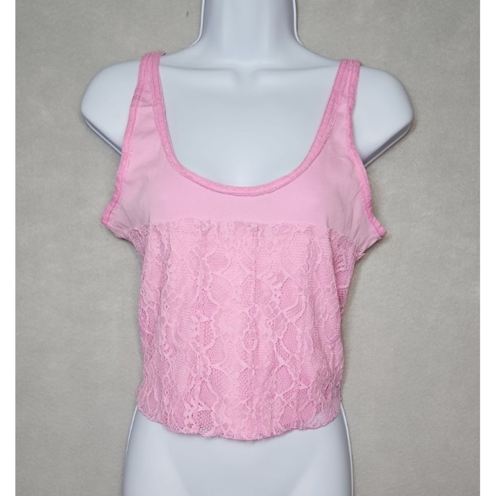 Free‎ People Womens Reversible Pink Lace Cropped Tank Top Size Medium NWOT
